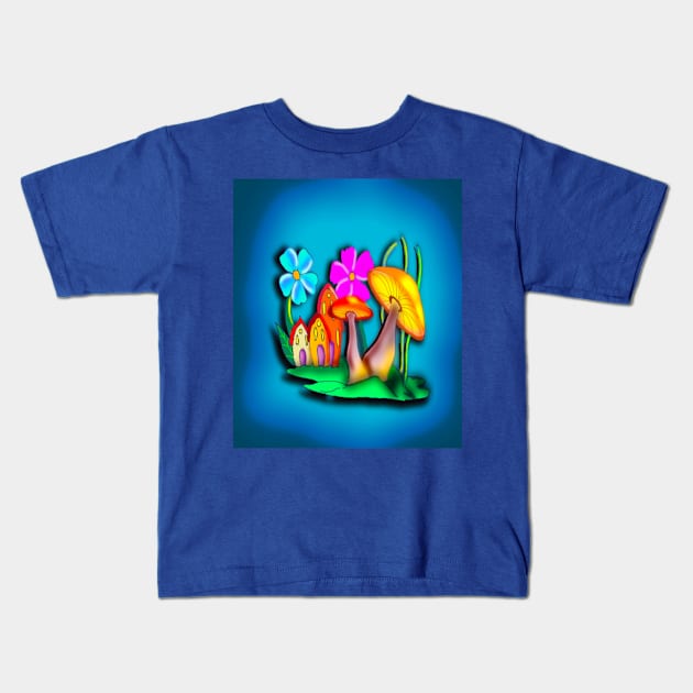 Mushroom Town Kids T-Shirt by CATiltedArt